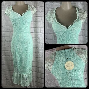 Lindy Bop April Dress Women's US 4 UK 8 Lace Teal Peacock Retro Sleeveless NWT